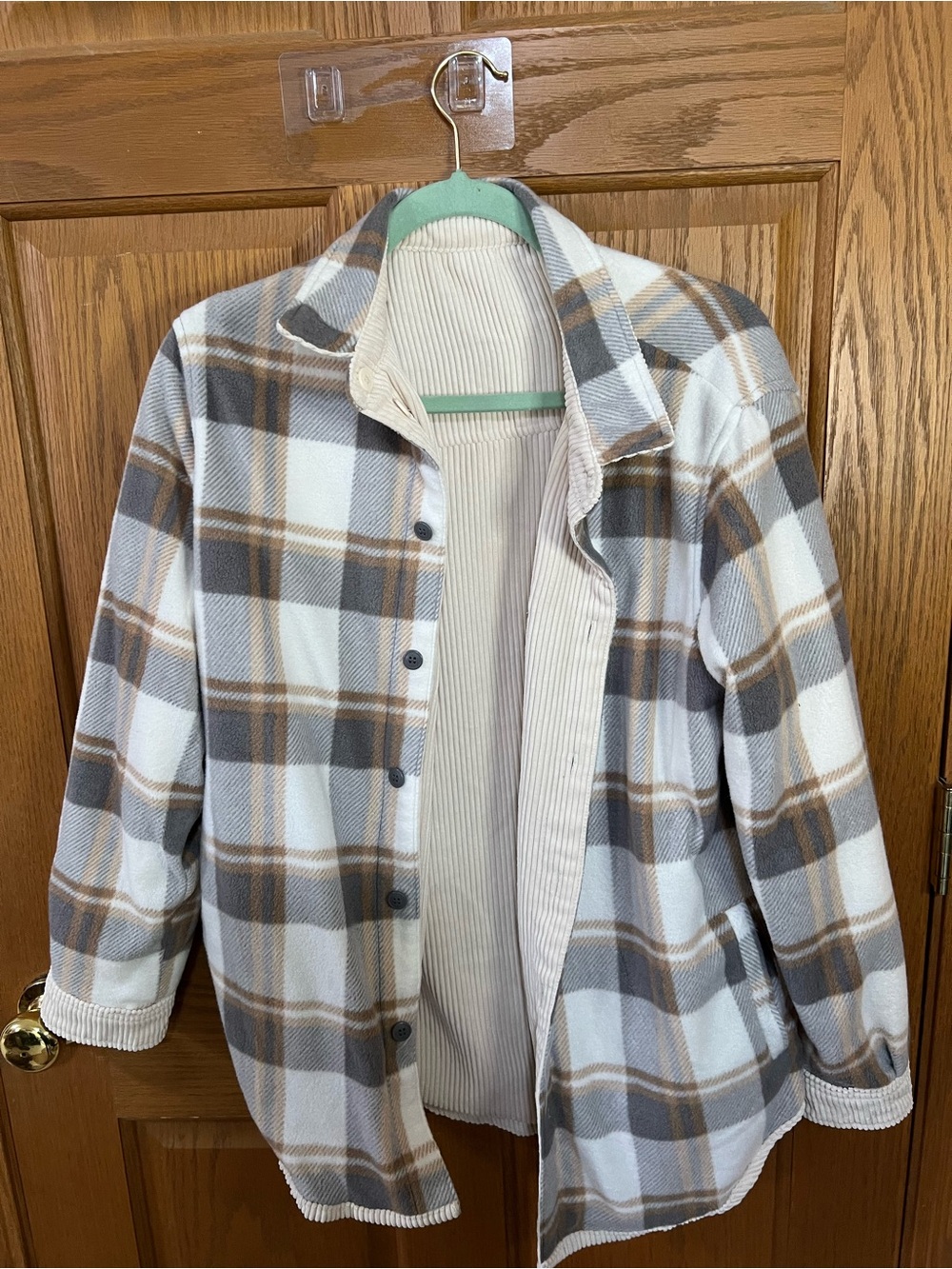 Cream Ribbed Reversible Fall Jacket - Picture 3 of 4